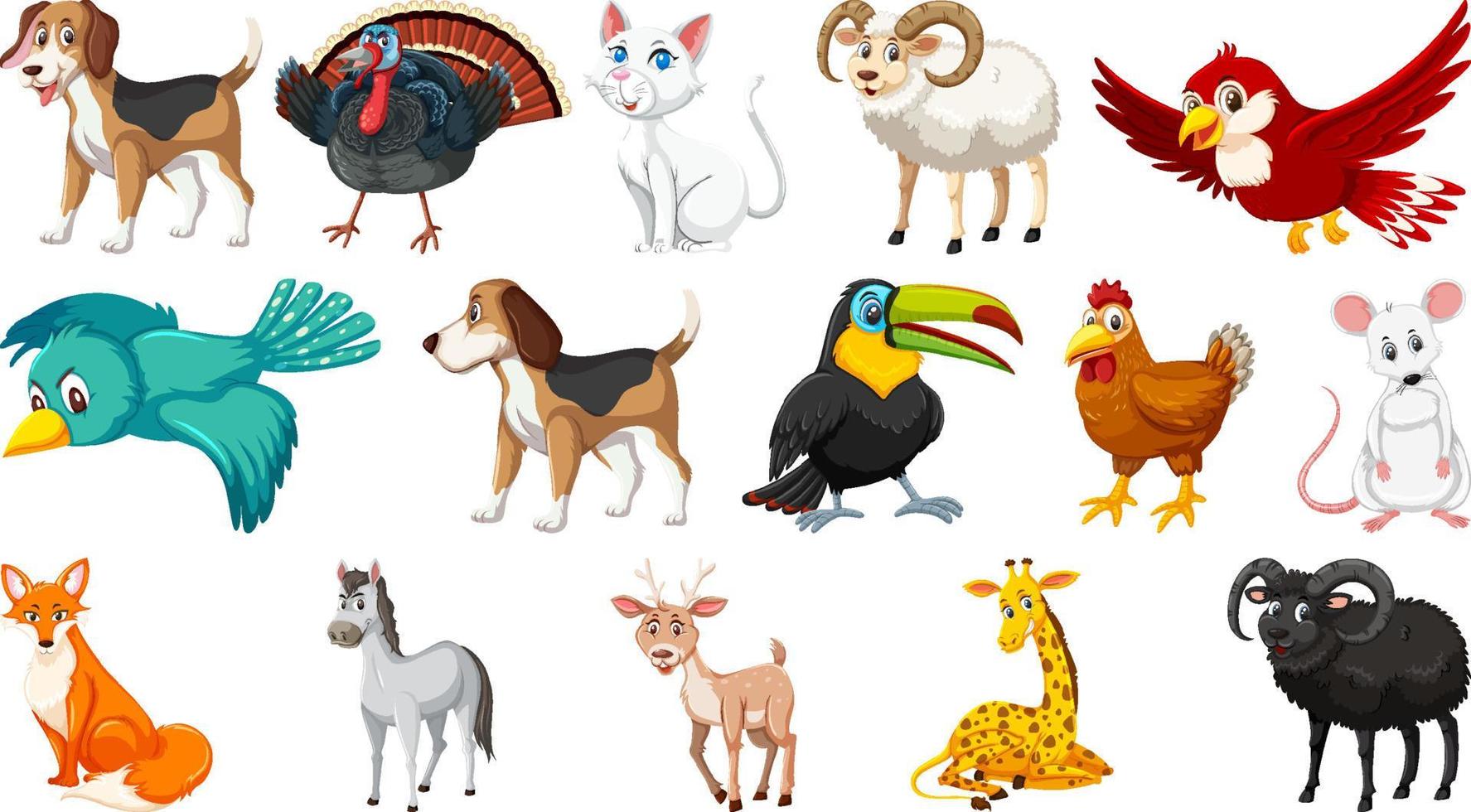 Set of isolated various animals vector