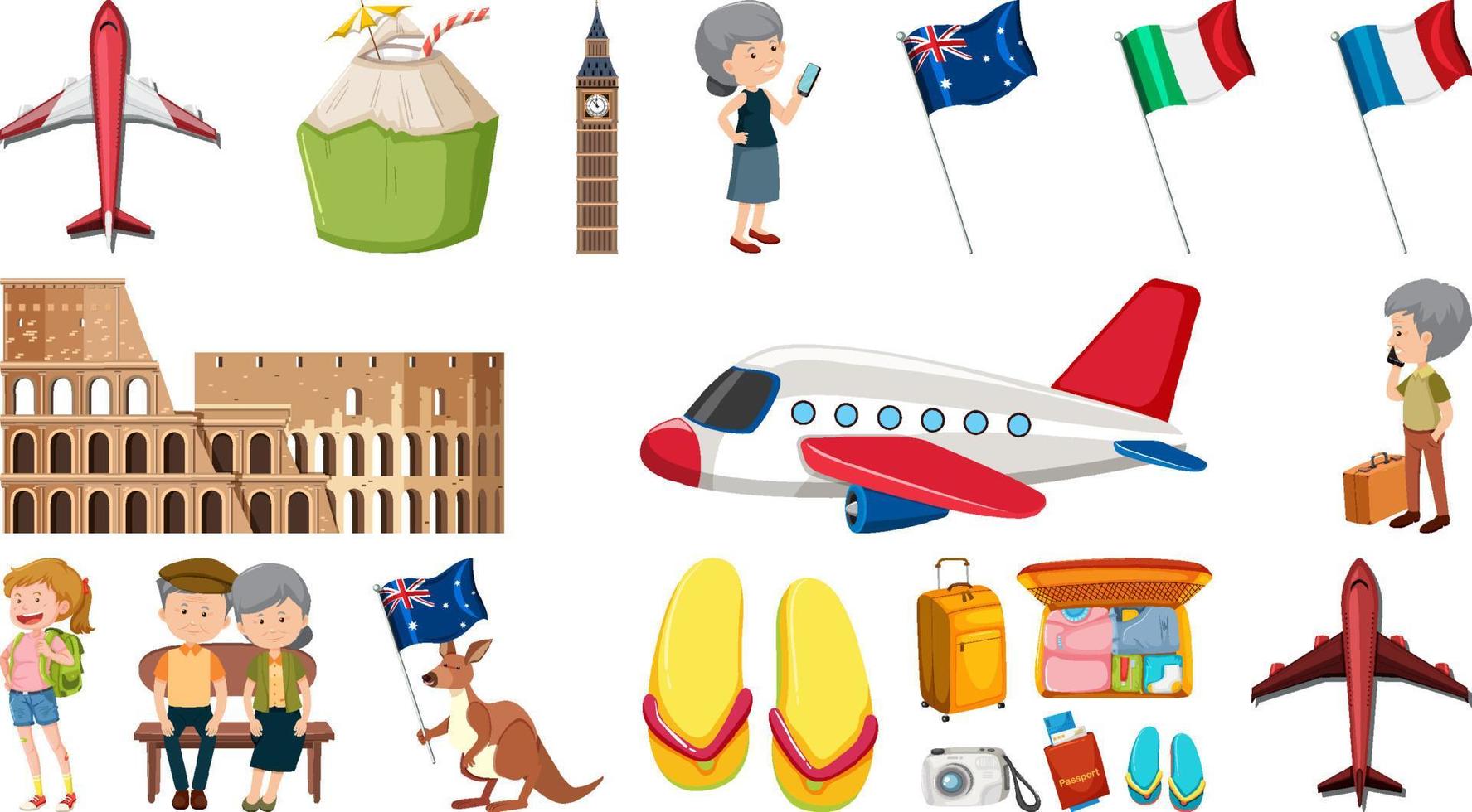 Set of summer vacation objects and elements vector