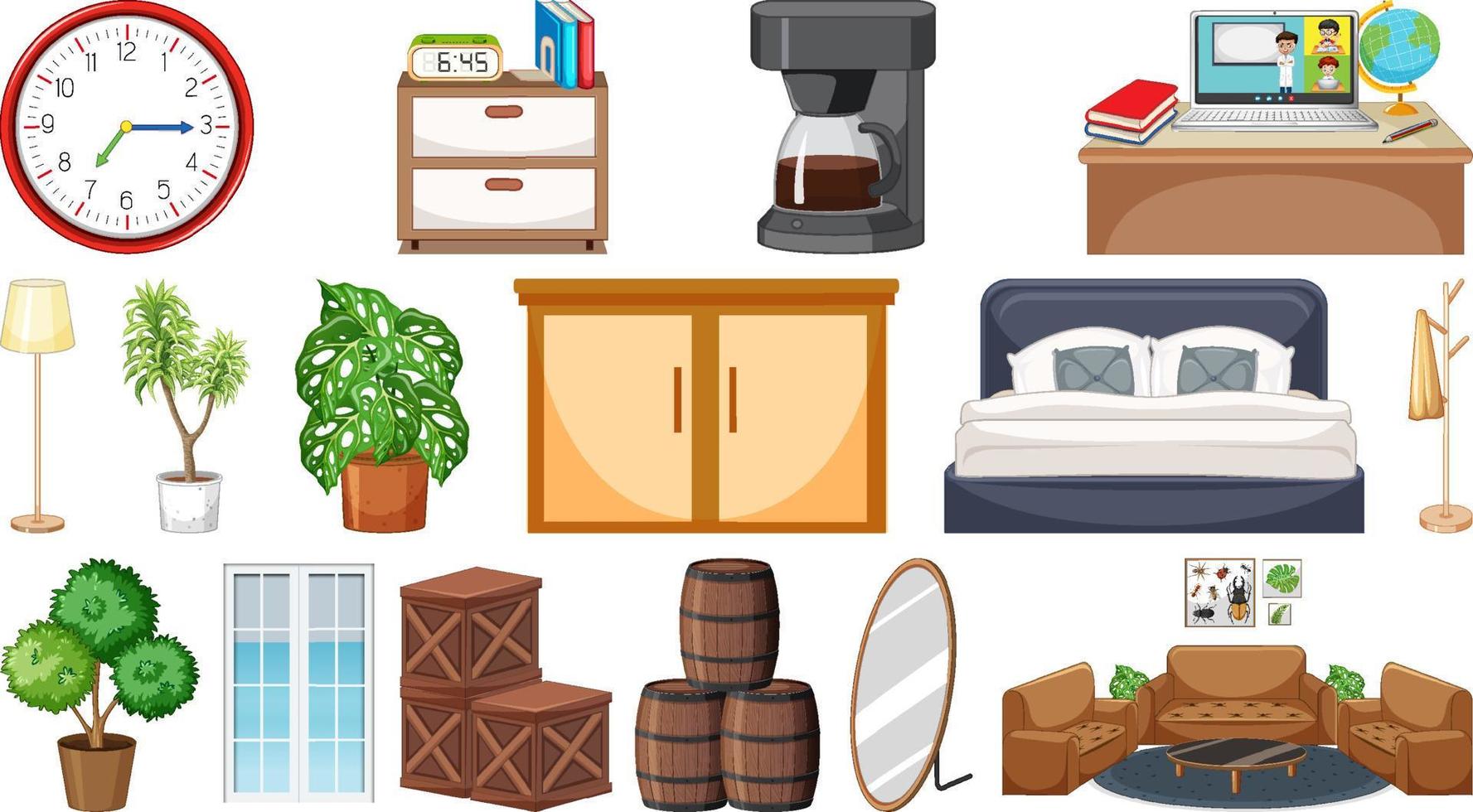 Set of interior furniture and decorations vector