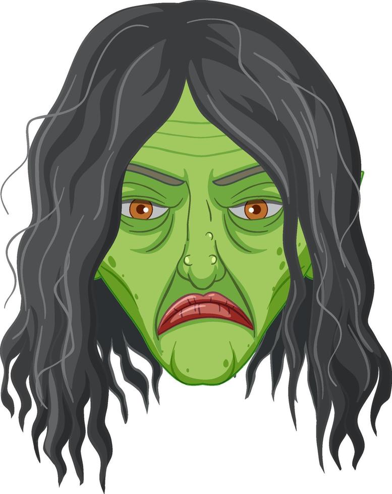 Cara de bruja vieja malvada sobre fondo blanco. vector