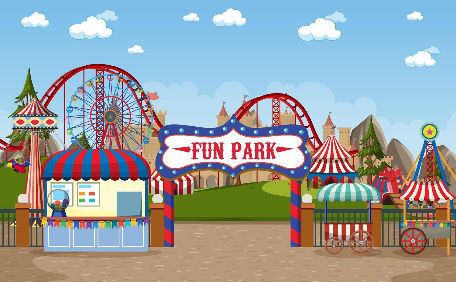 Amusement park scene with ferris wheel vector