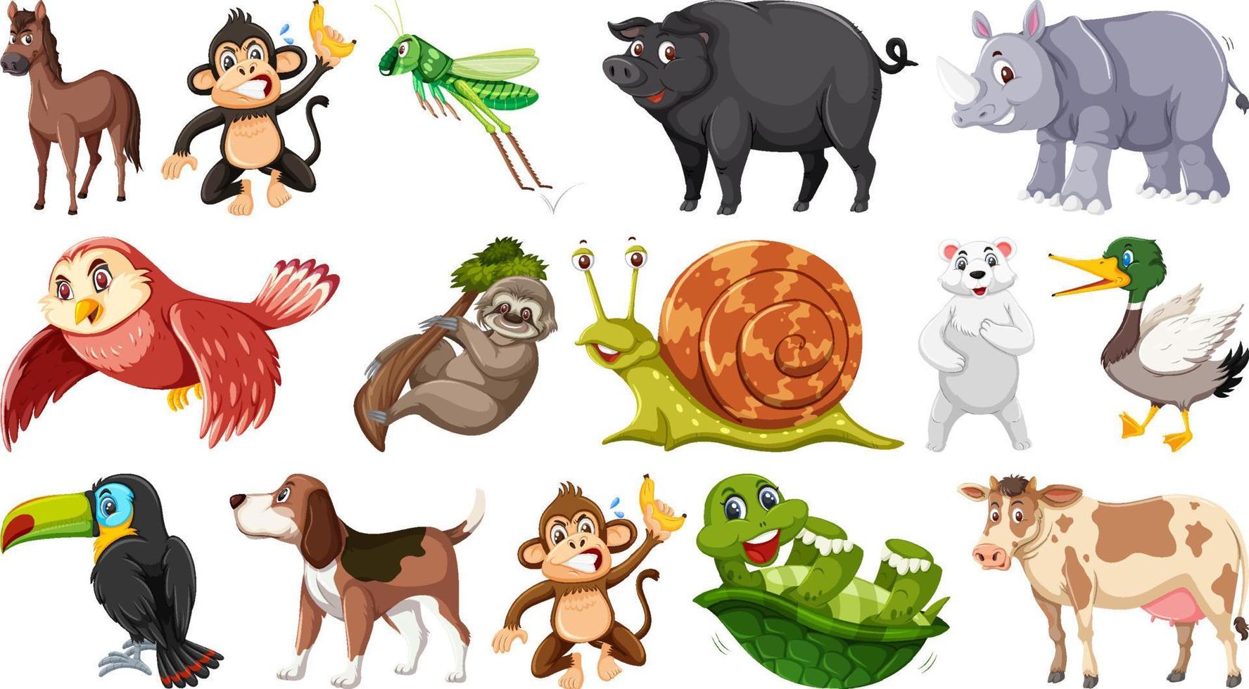 conjunto de diferentes animales aislados. vector