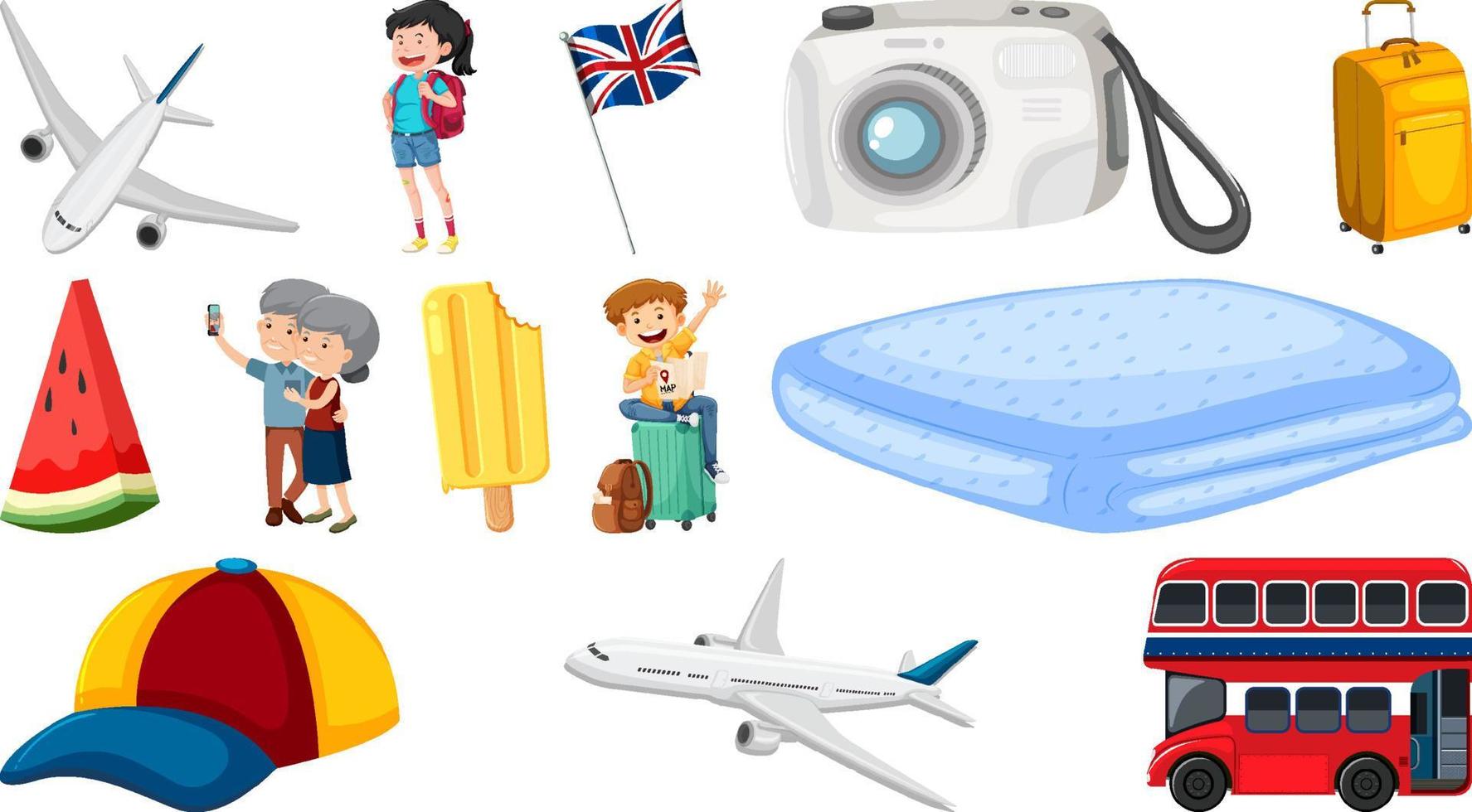 Set of summer vacation objects and elements vector