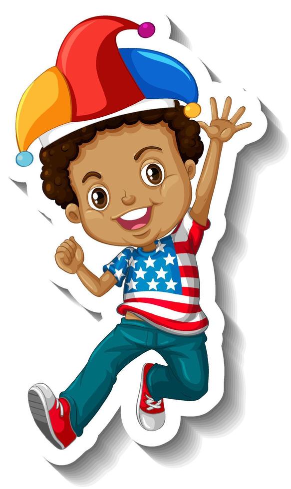 Sticker American boy wearing Jester hat vector