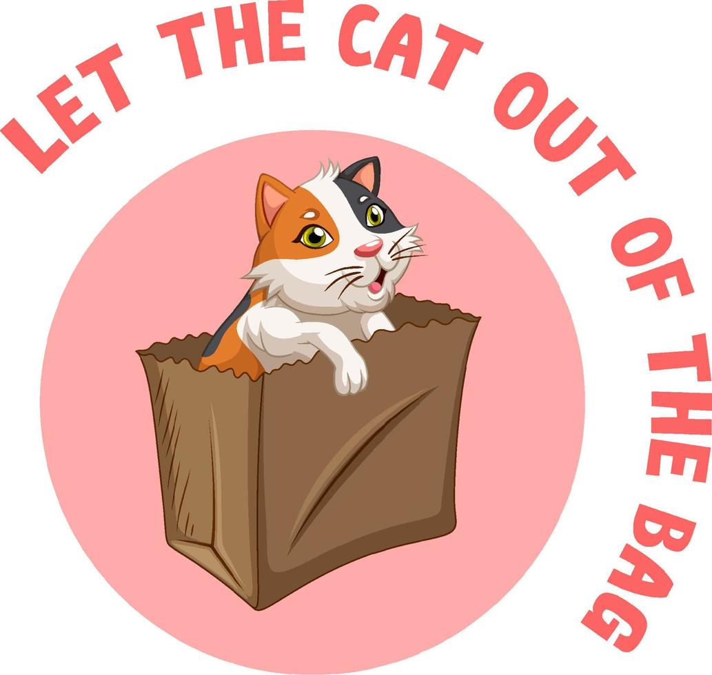 English idiom with let the cat out of the bag vector