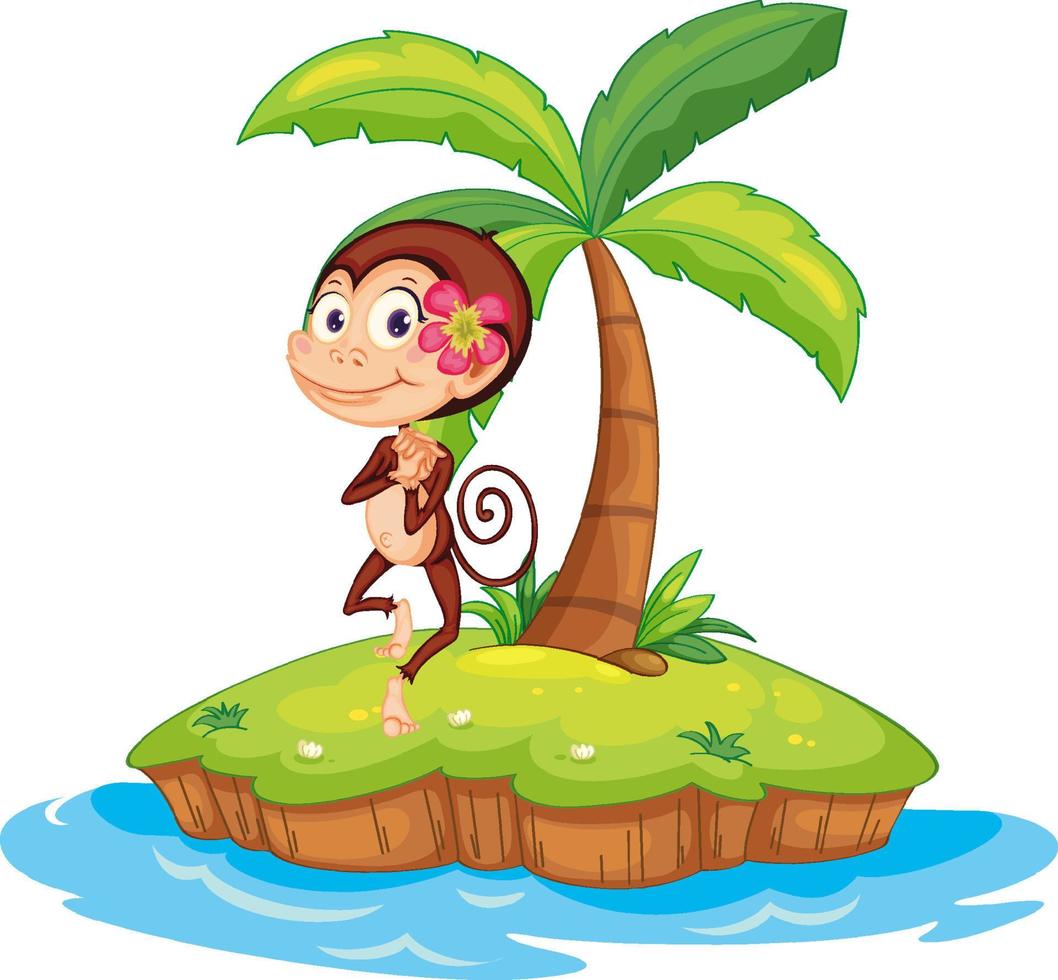 Smiling monkey cartoon character on isolated island vector