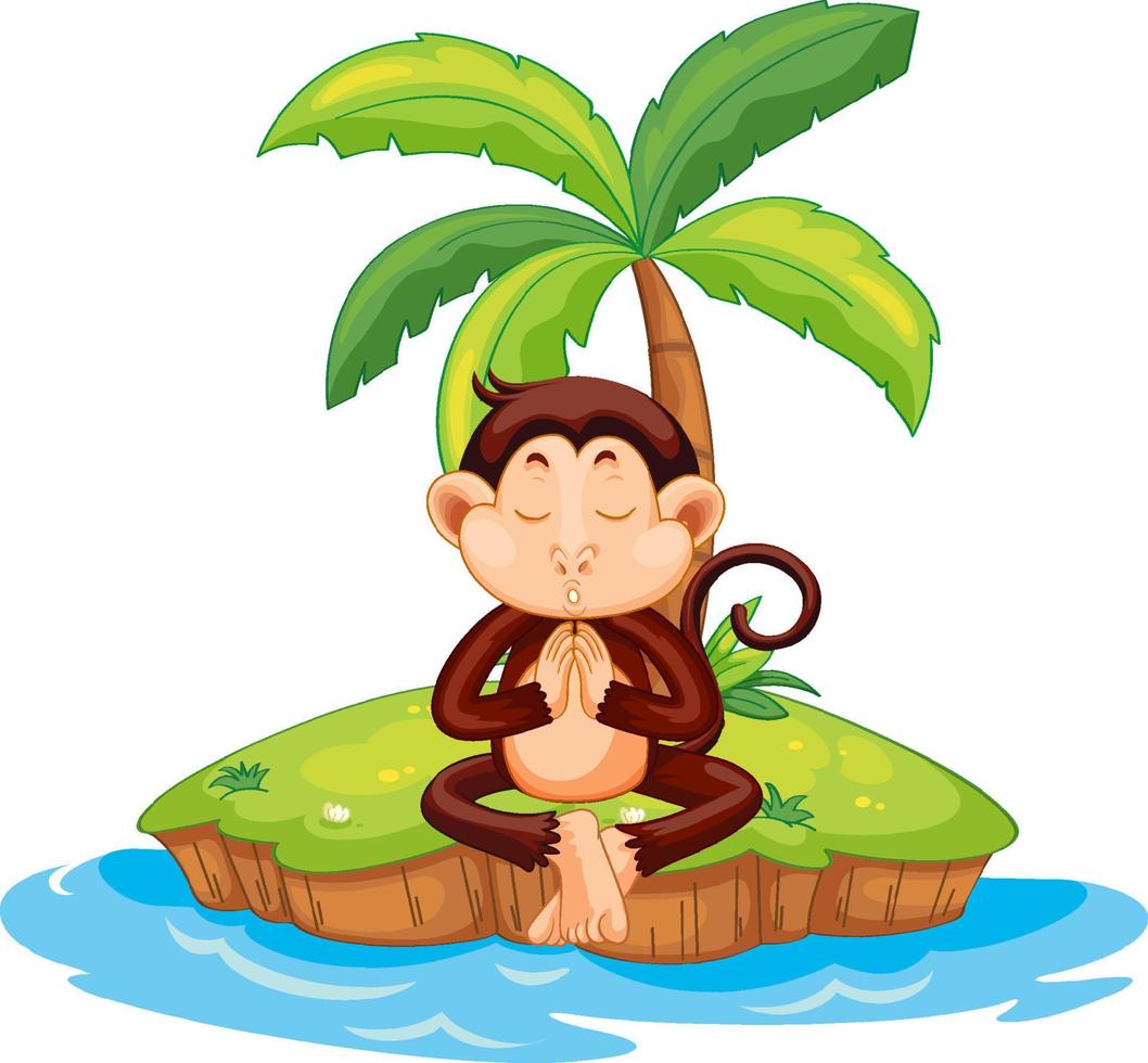 Meditating monkey cartoon character on isolated island vector