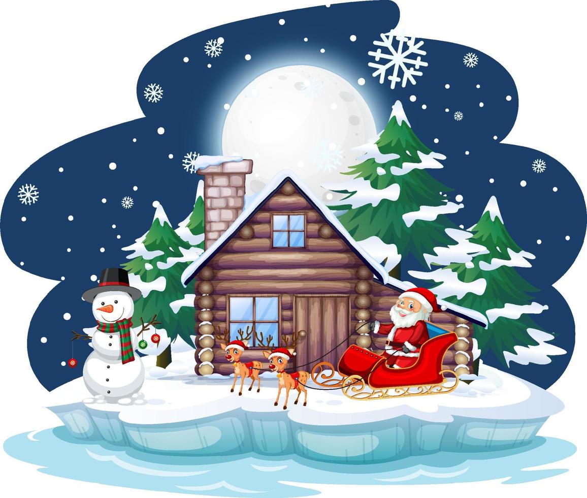 Snowy night with Santa Claus on sledge vector