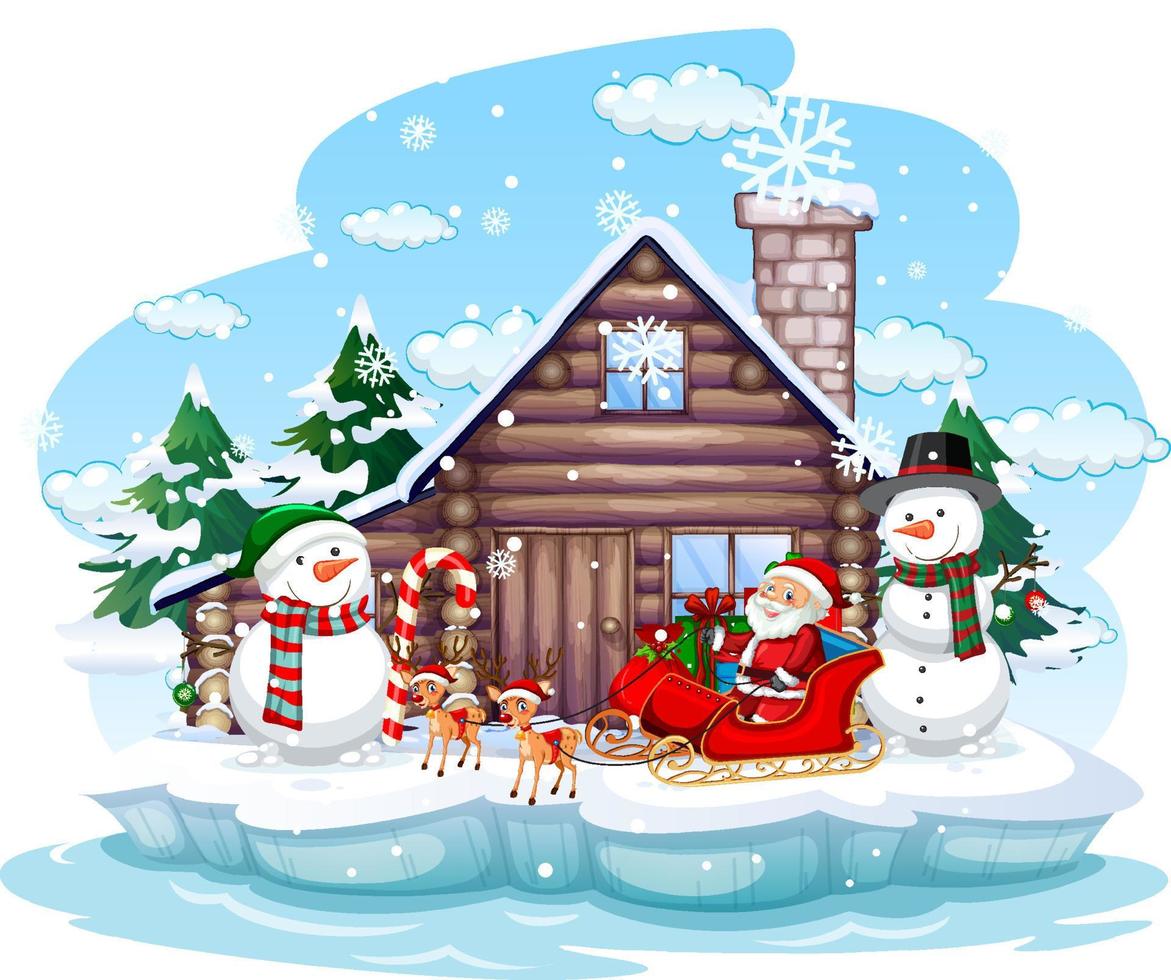 dia de nieve con santa claus en trineo vector