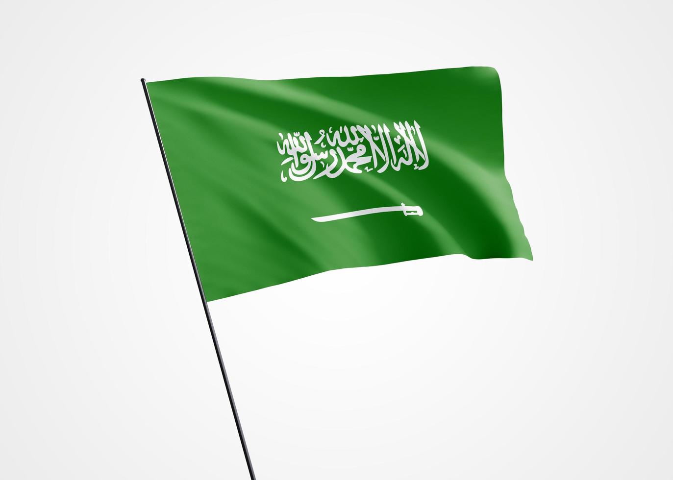 bandera de arabia saudita ondeando alto en el fondo aislado día de la independencia de arabia saudita. Ilustración 3d colección de la bandera nacional mundial foto