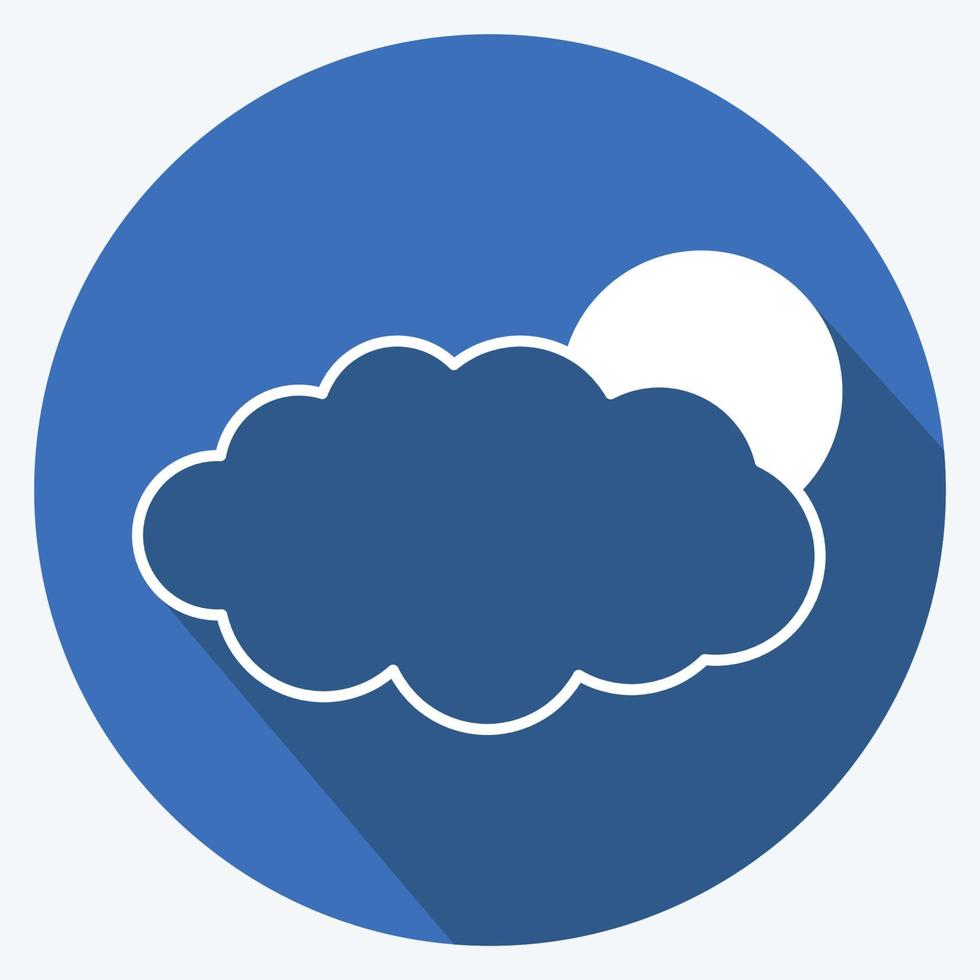 Icono de nube de sol en estilo moderno de sombra larga aislado sobre fondo azul suave vector