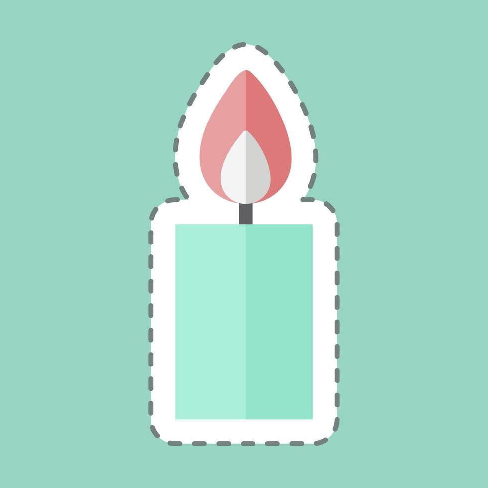 Lit Candle Sticker in trendy line cut isolated on blue background vector