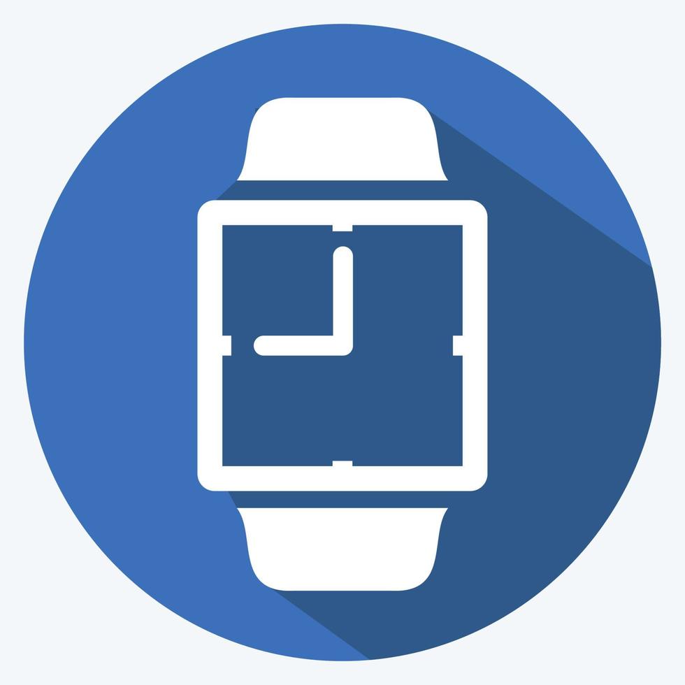 icono de reloj analógico en el moderno estilo de sombra larga aislado sobre fondo azul suave vector