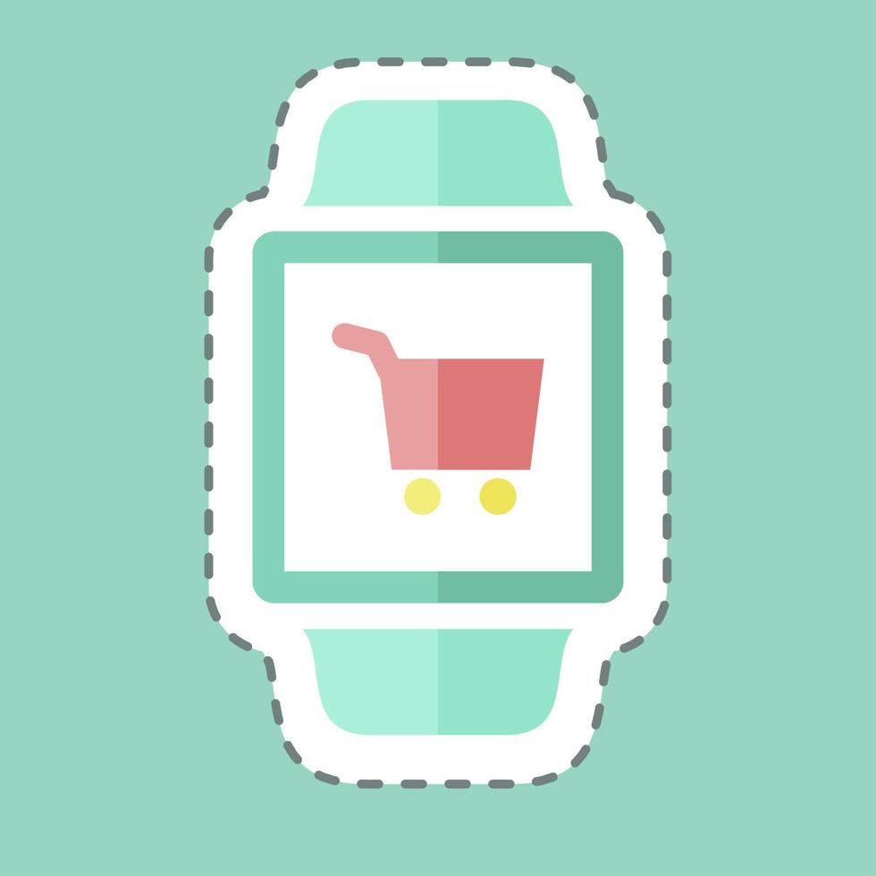 Shopping App Sticker in trendy line cut isolated on blue background vector