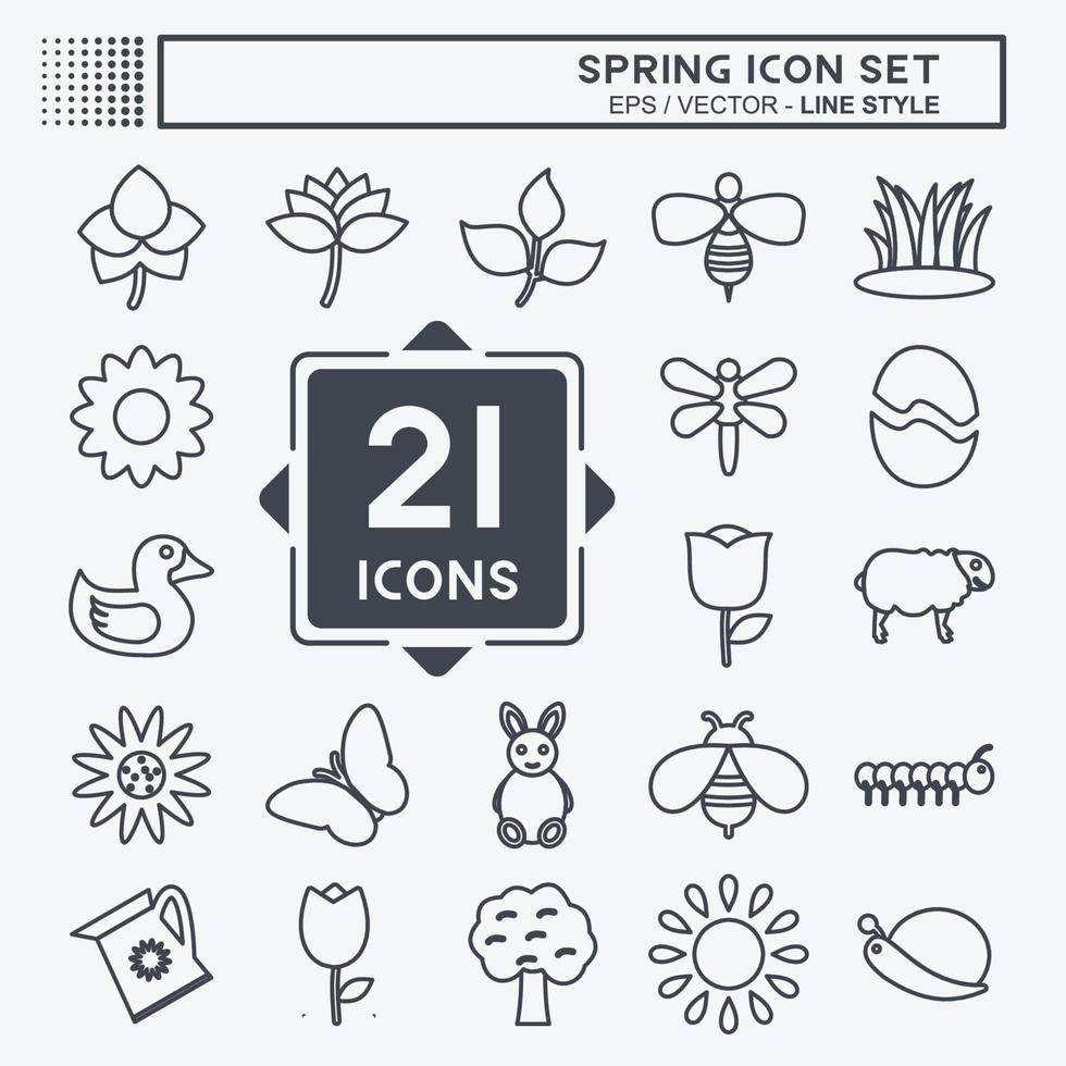 icono de primavera conjunto de iconos en estilo de línea de moda aislado sobre fondo azul suave vector