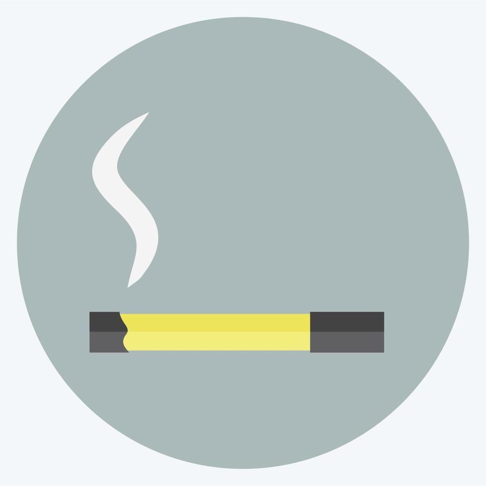 Icono de cigarrillo encendido en moderno estilo plano aislado sobre fondo azul suave vector