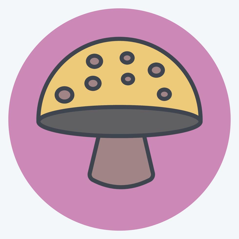 Single Mushroom Icon in trendy color mate style isolated on soft blue