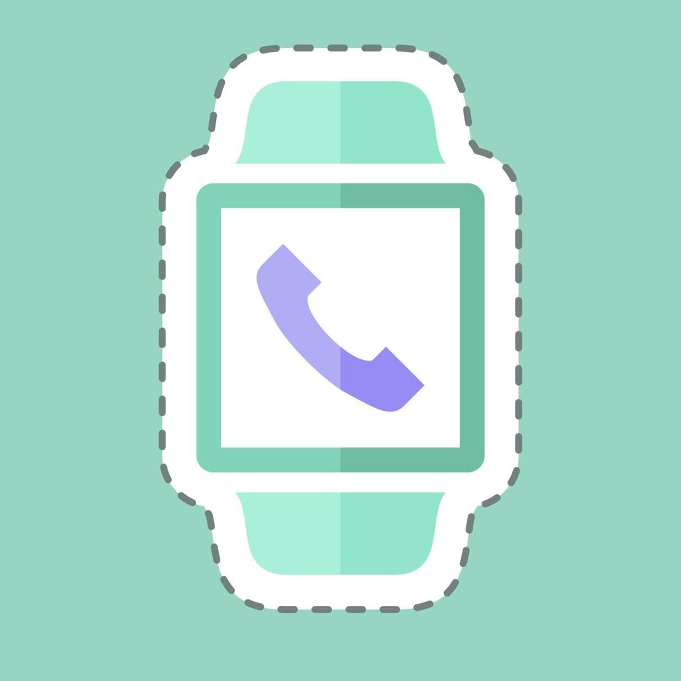 Call App Sticker in trendy line cut isolated on blue background vector