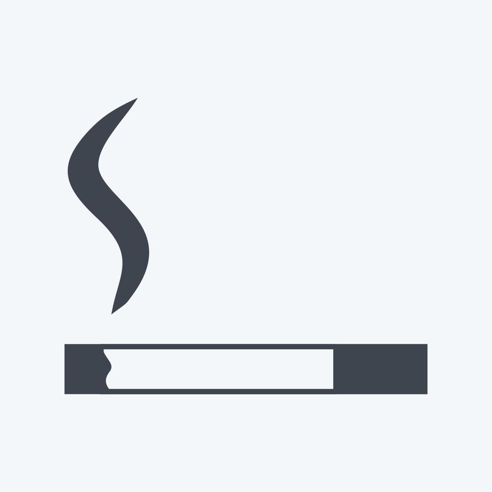 Icono de cigarrillo encendido en estilo moderno glifo aislado sobre fondo azul suave vector