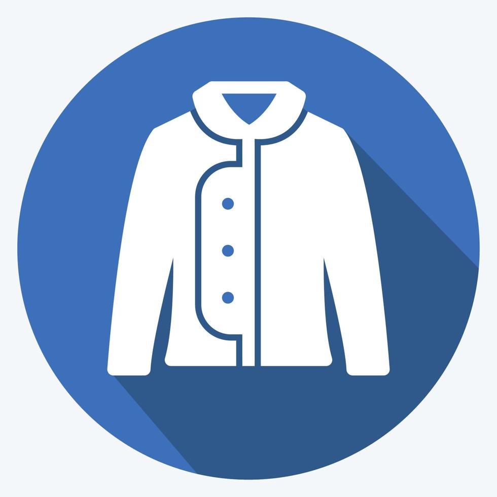 Warm Jacket Icon in trendy long shadow style isolated on soft blue background vector