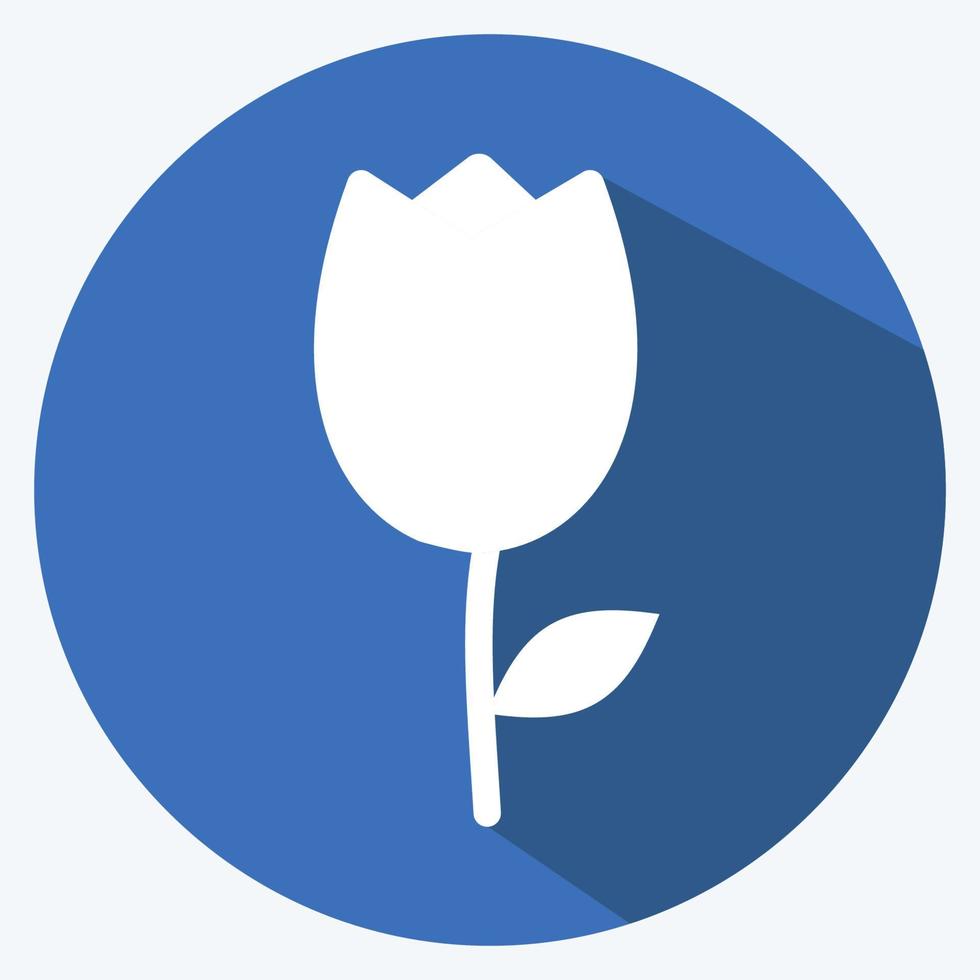 Tulip Icon in trendy long shadow style isolated on soft blue background vector