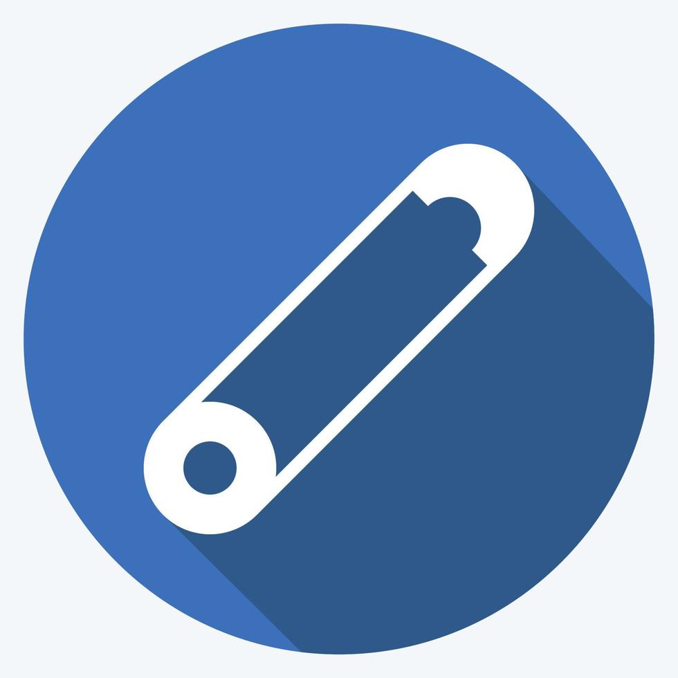 Safety Pin Icon in trendy long shadow style isolated on soft blue background vector