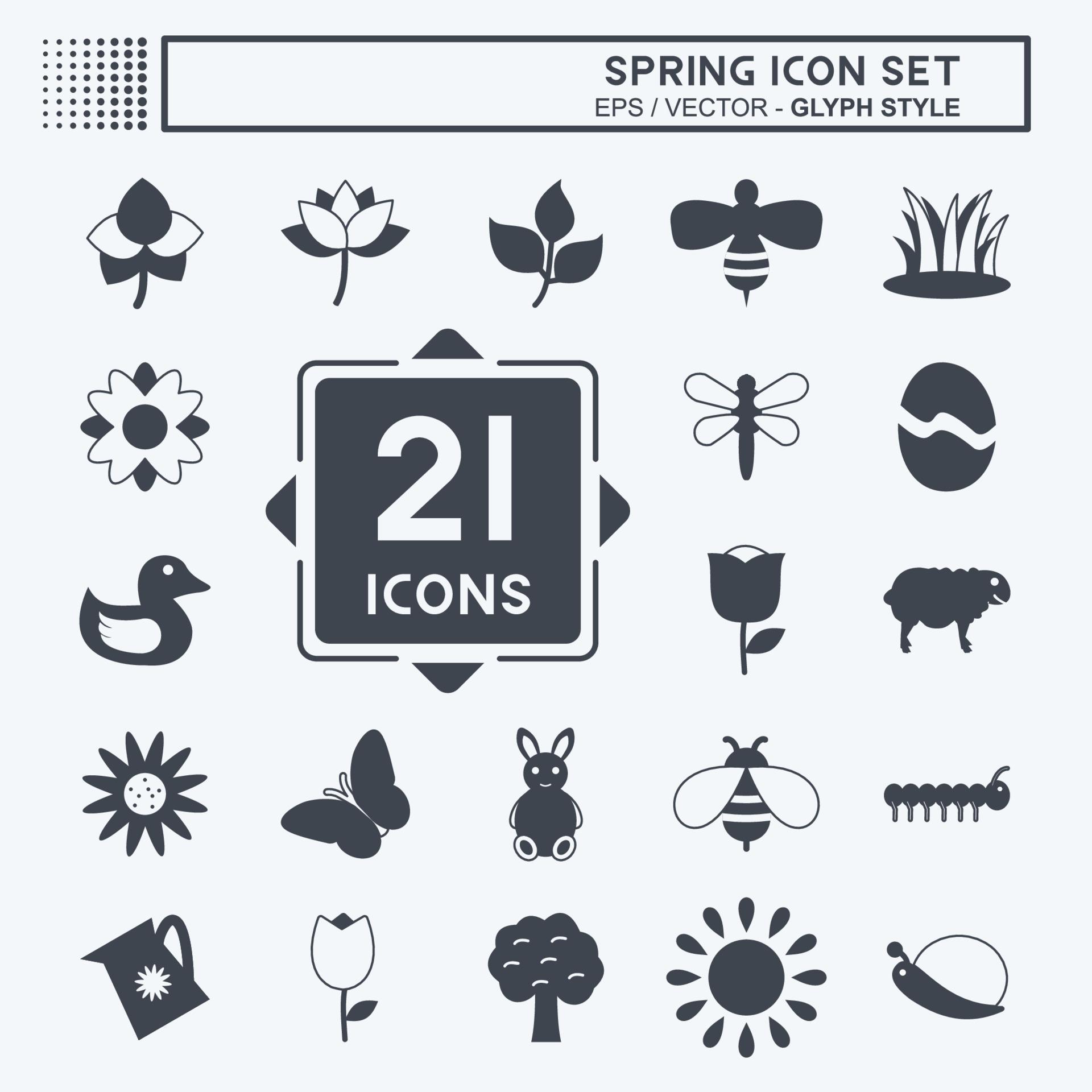 Spring Icon Set Icon in trendy glyph style isolated on soft blue ...