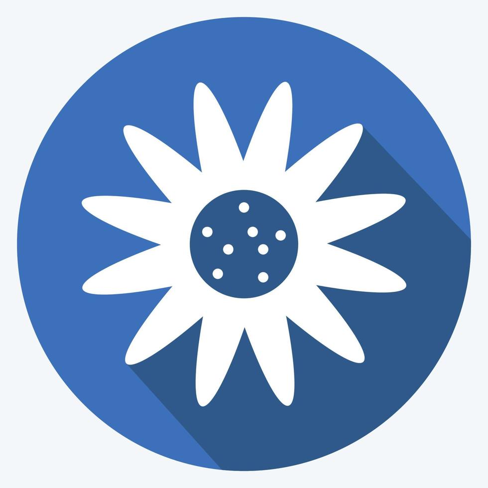 Daisy Icon in trendy long shadow style isolated on soft blue background vector