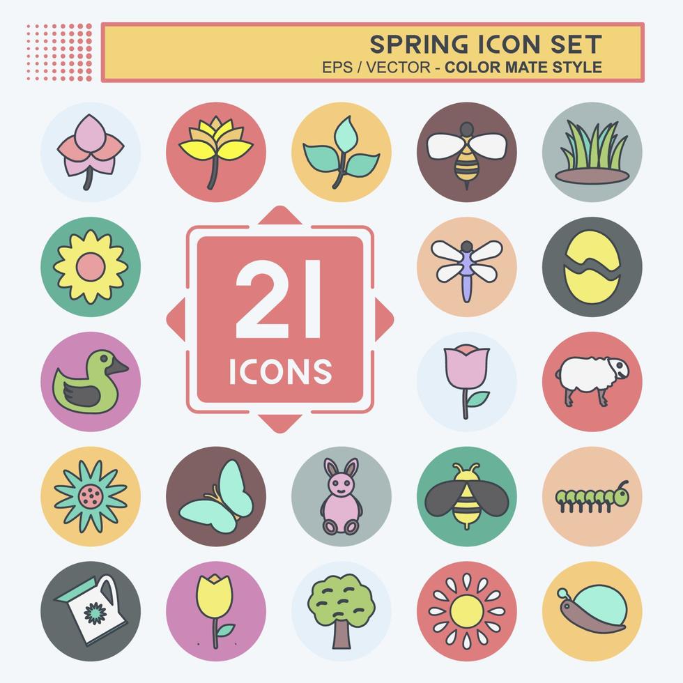 Spring Icon Set Icon in trendy color mate style isolated on soft blue background vector