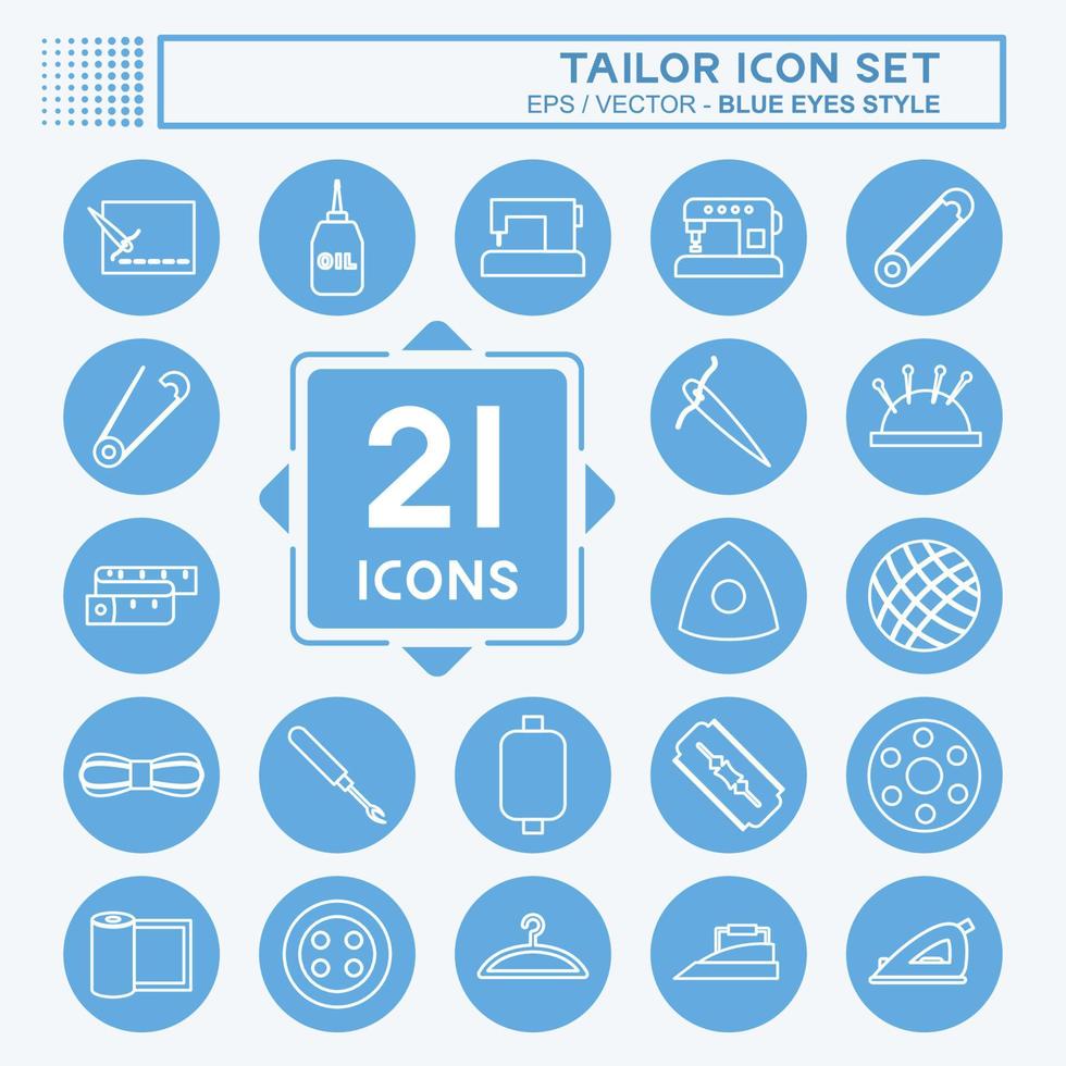 Tailor Icon Set Icon in trendy blue eyes style isolated on soft blue background vector