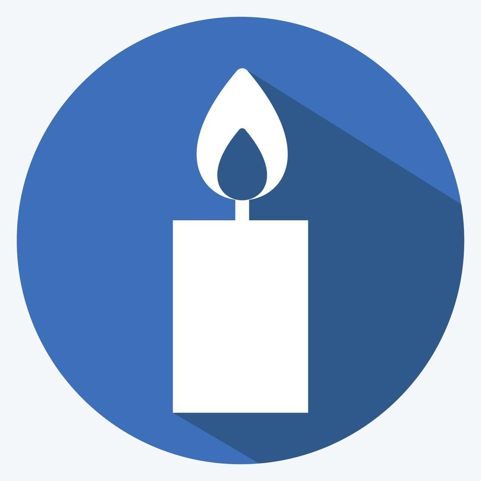 Lit Candle Icon in trendy long shadow style isolated on soft blue background vector