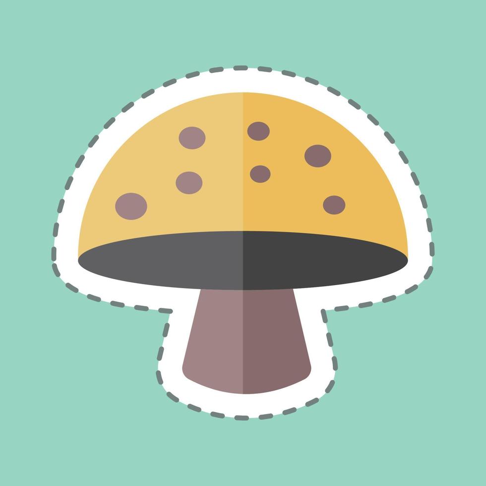 Single Mushroom Sticker in trendy line cut isolated on blue background vector