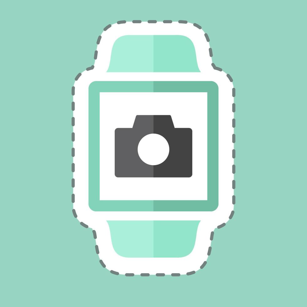 Camera App Sticker in trendy line cut isolated on blue background vector