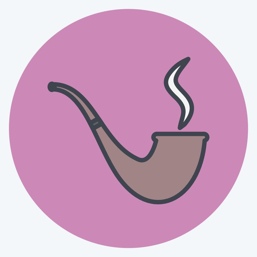 Lit Smoking Pipe Icon in trendy color mate style isolated on soft blue background vector