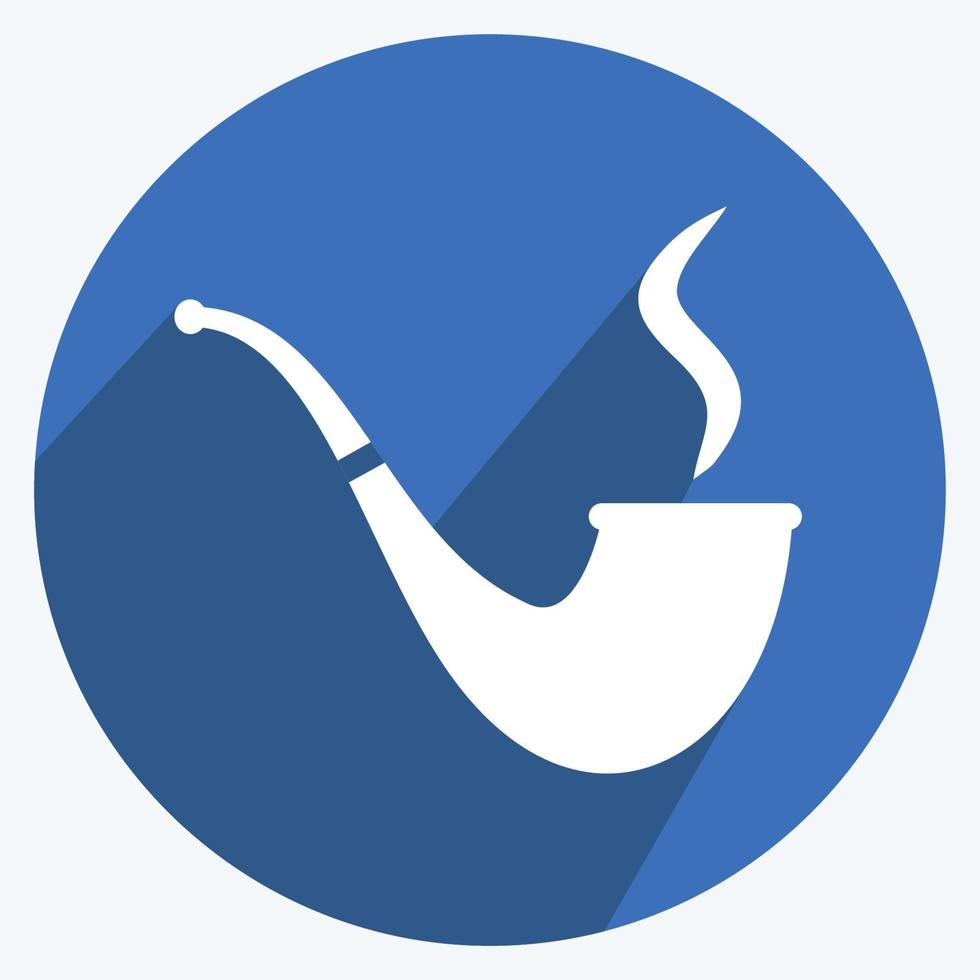 Lit Smoking Pipe Icon in trendy long shadow style isolated on soft blue background vector