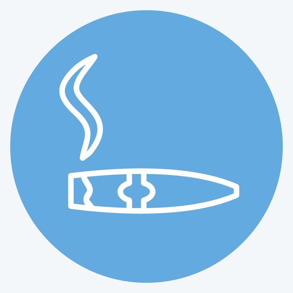 Icono de cigarro encendido en el moderno estilo de ojos azules aislado sobre fondo azul suave vector