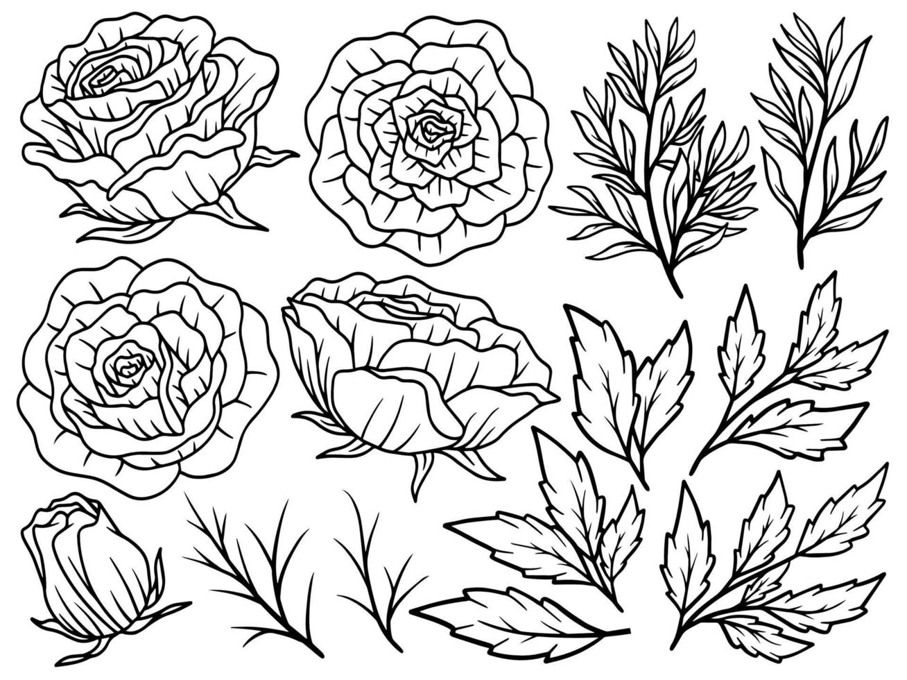 colección de flores dibujadas a mano de arte lineal vector