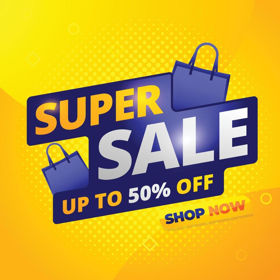 Super sale banner vector illustration with yellow and blue gradient color combination template design for media advertising