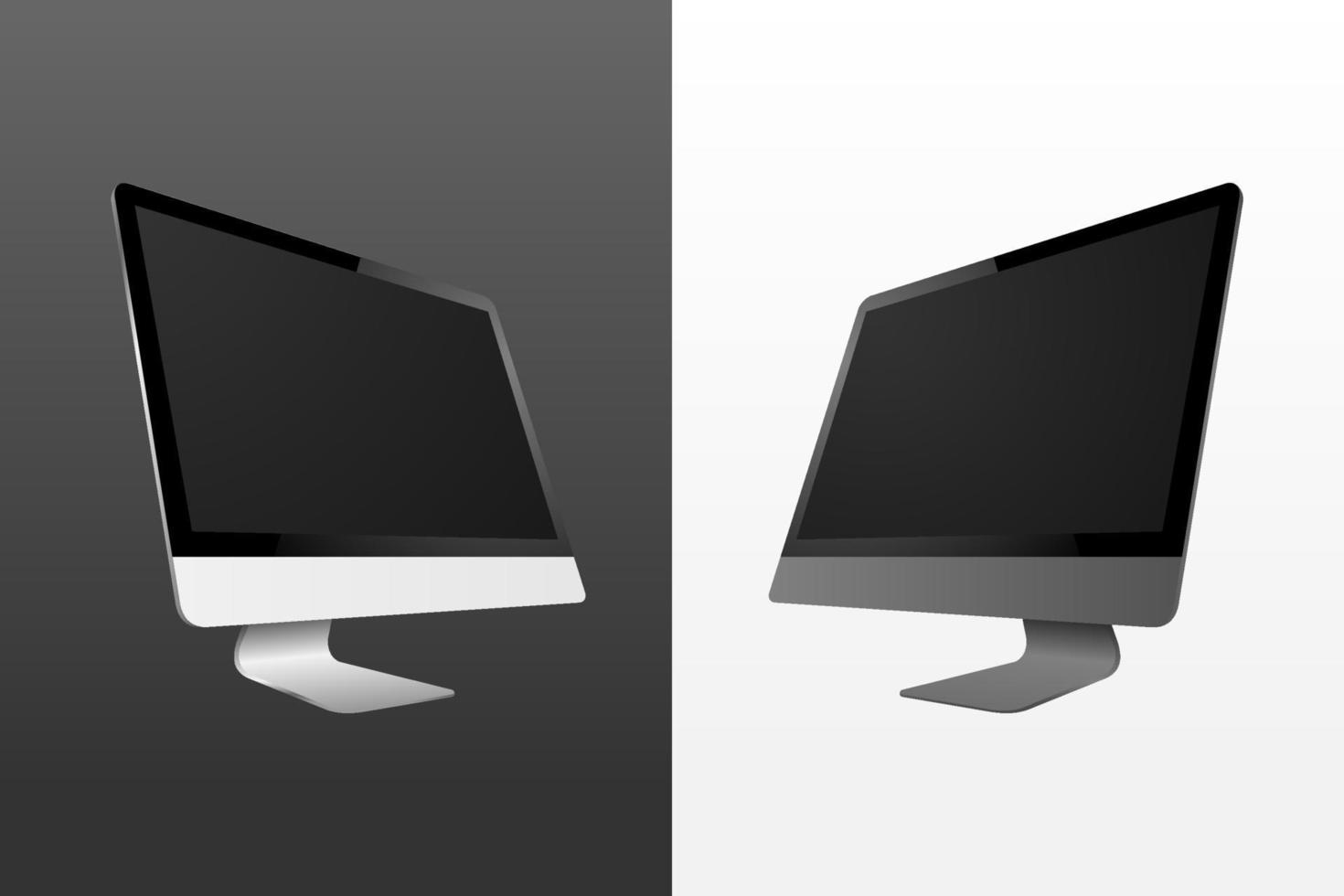Realistic computer monitor vector image with white and space grey color option side view