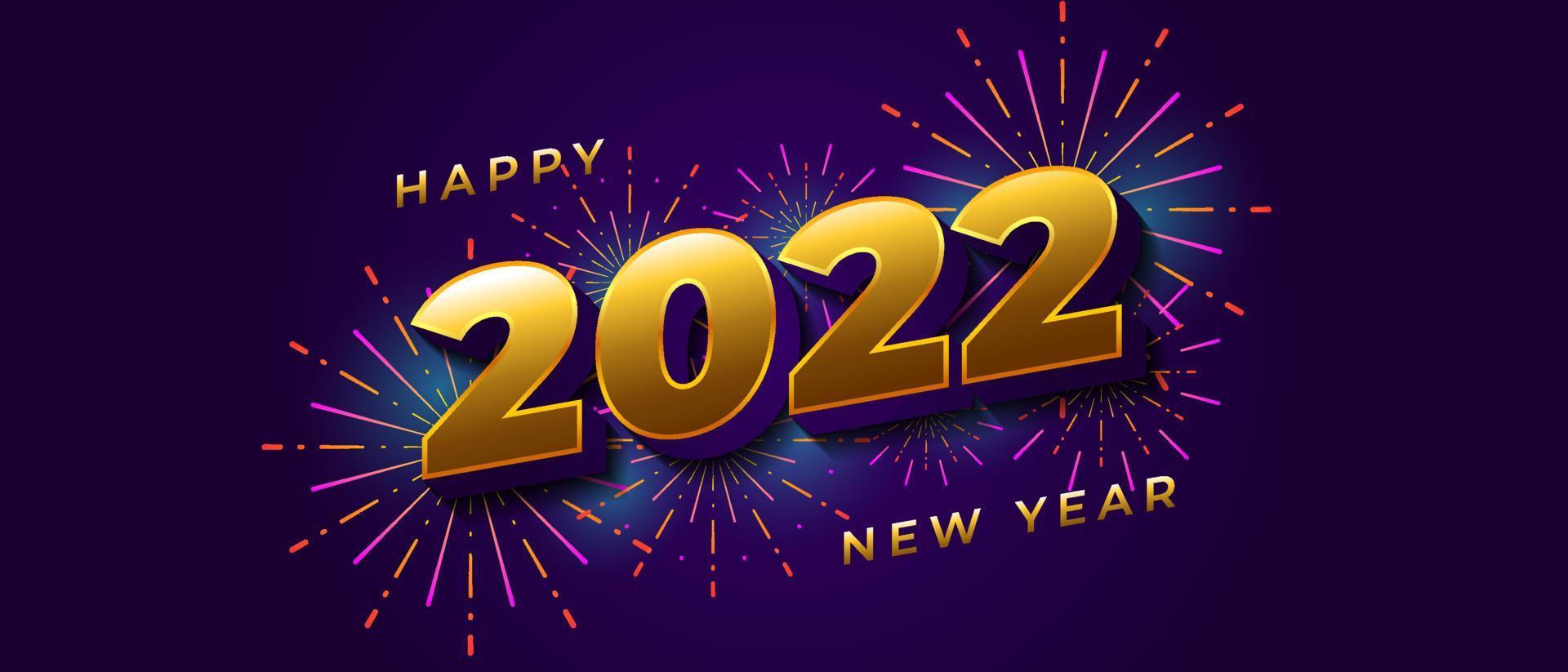 Shiny gold 2022 happy new year banner vector design