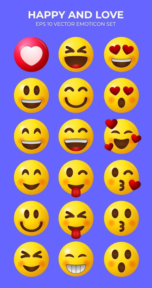 Happy and love emoticon set vector design element