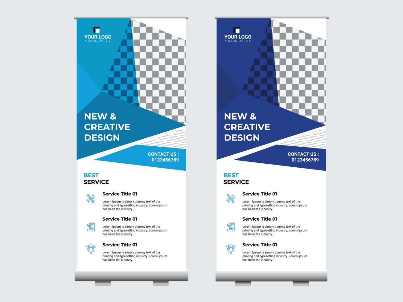 Abstract roll up display standee banner in dark and light shade vector