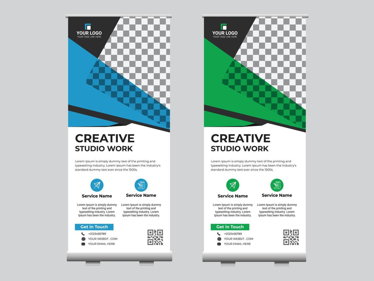 Abstract roll up display standee banner in dark and light shade vector