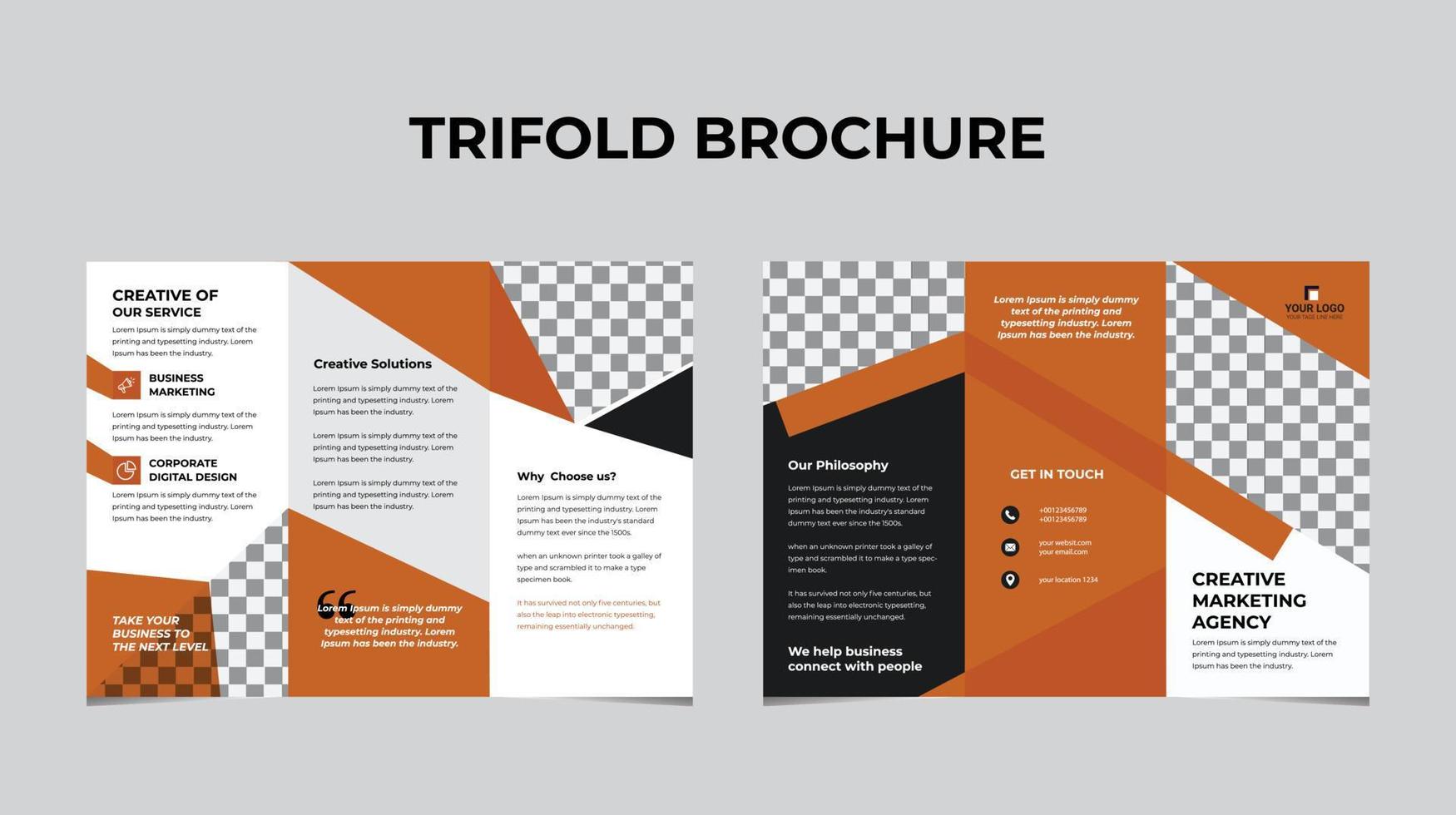 Tri fold brochure design with circle, corporate business template vector