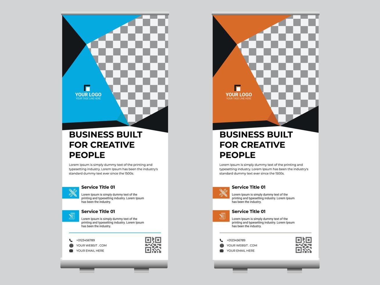 Abstract roll up display standee banner in dark and light shade vector