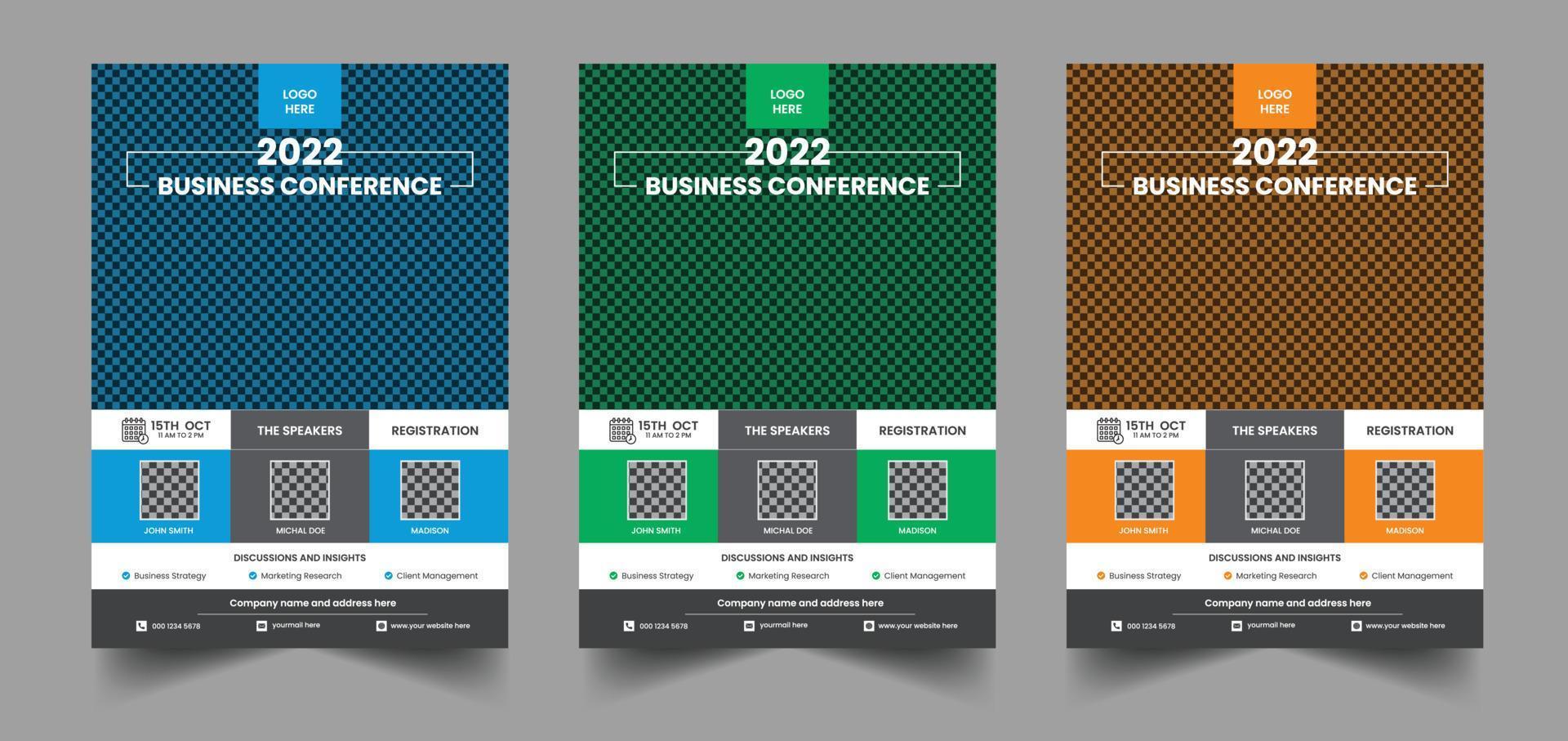 Plantilla de volante de conferencia de negocios, diseño de volante de negocios con aspecto creativo y diseño de volante corporativo vector