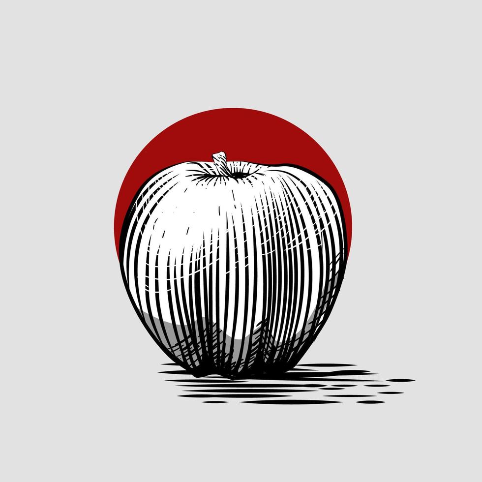 handrawn apple with engraving style vector