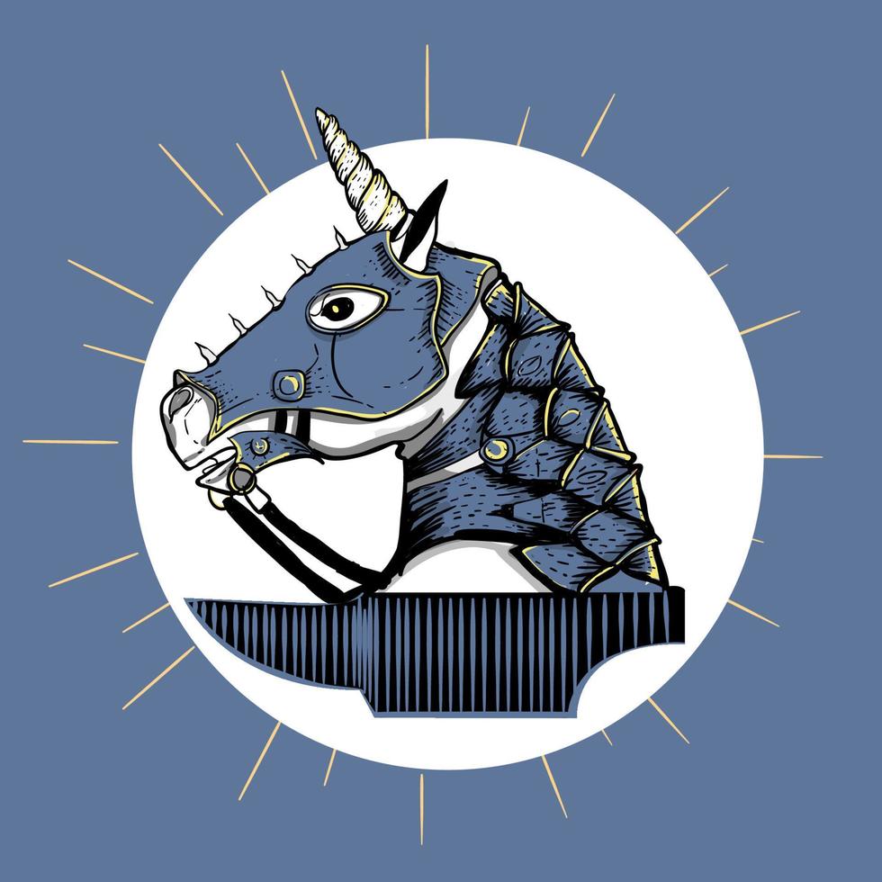 Black smith unicorn illustration engraving style free vectot vector