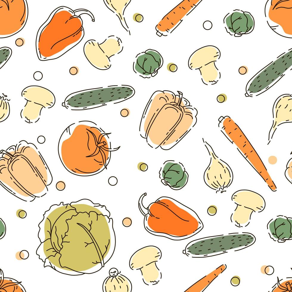 Seamless pattern with vegetables. Circuit. Vector background. Menu decoration.