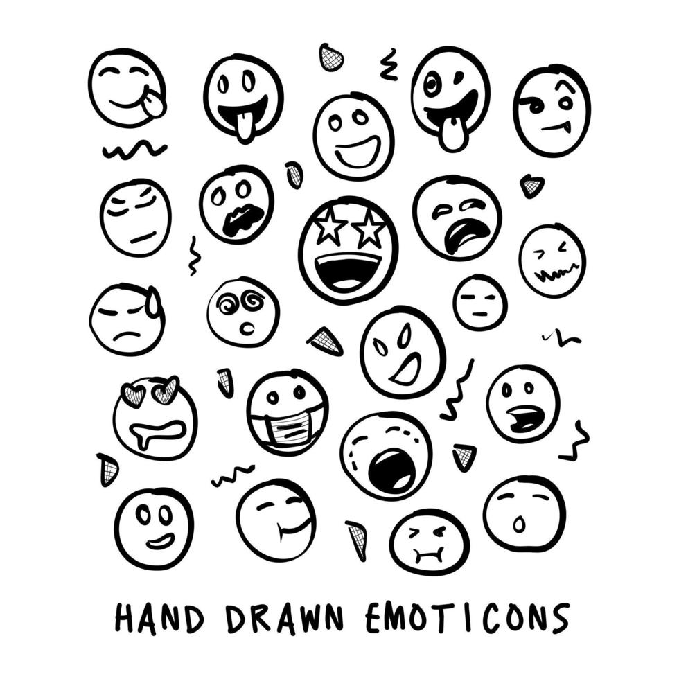 vector conjunto de patrones de emoticonos dibujados a mano, lindos garabatos.